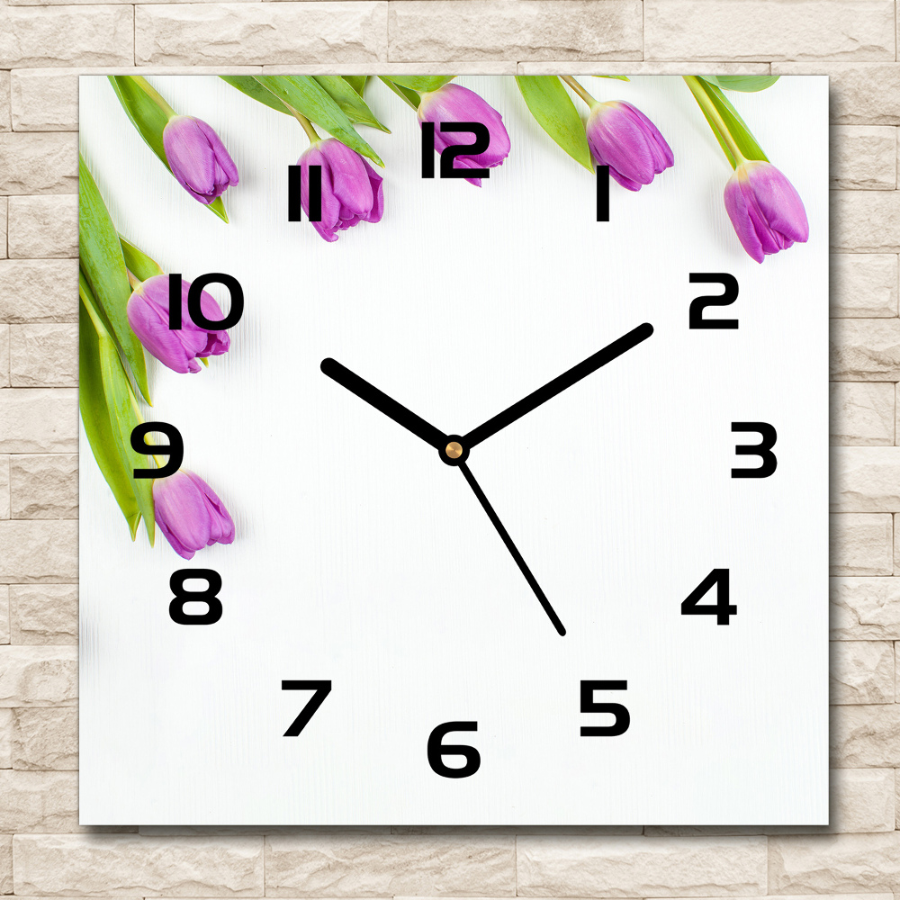 Square kitchen clock Violet tulips