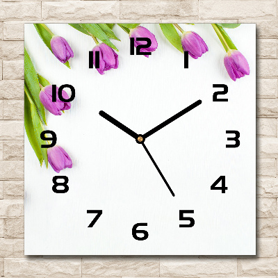 Square kitchen clock Violet tulips