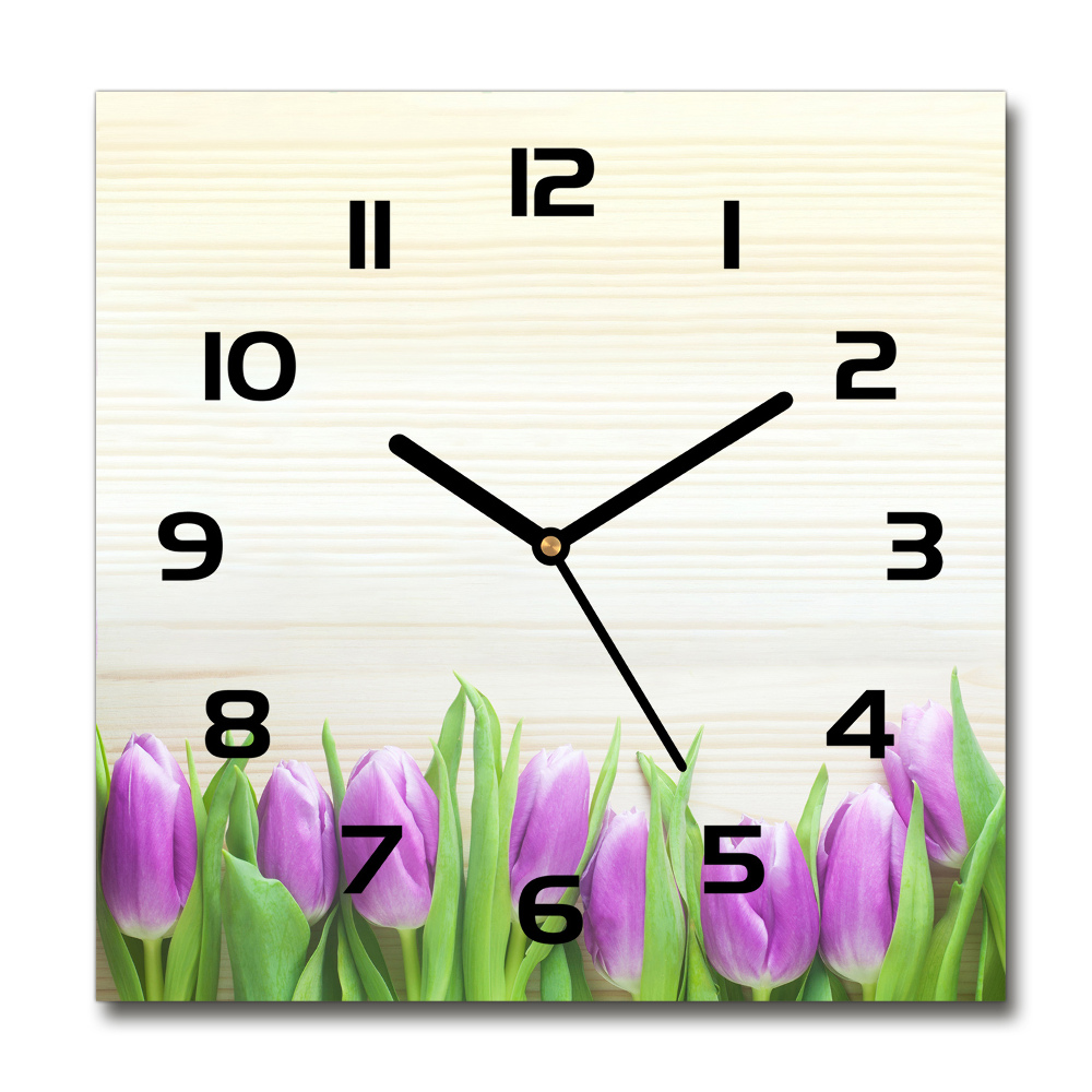 Square wall clock Violet tulips