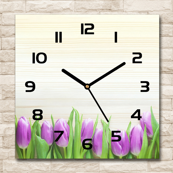 Square wall clock Violet tulips