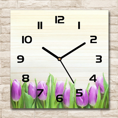 Square wall clock Violet tulips