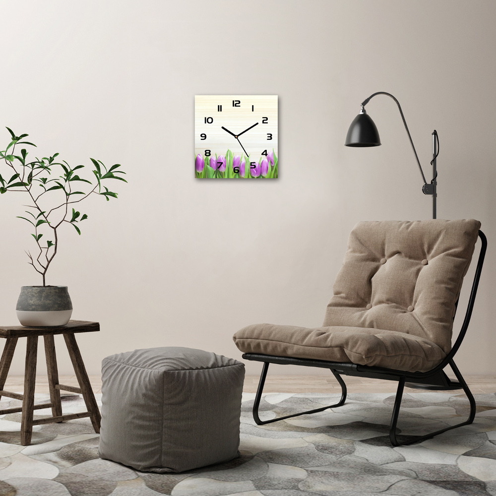 Square wall clock Violet tulips