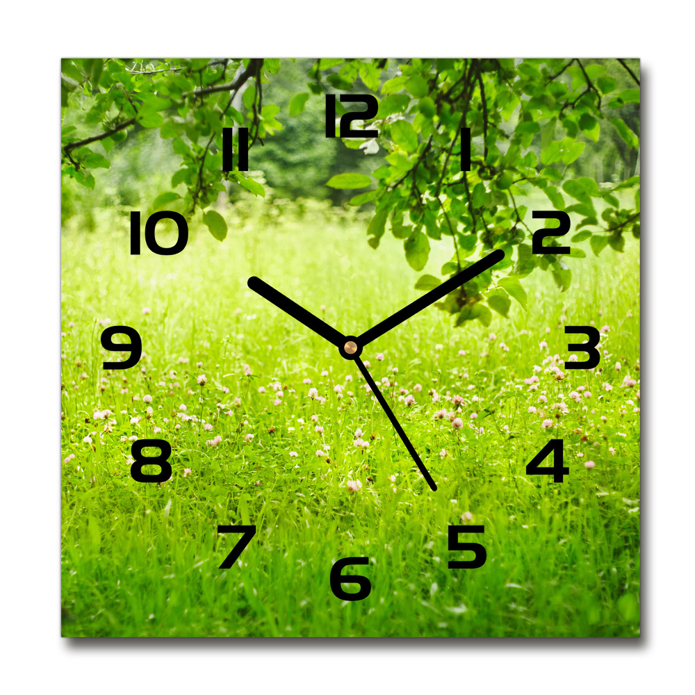 Square wall clock Green meadow