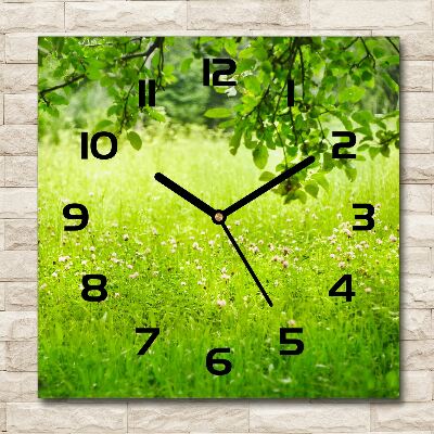 Square wall clock Green meadow