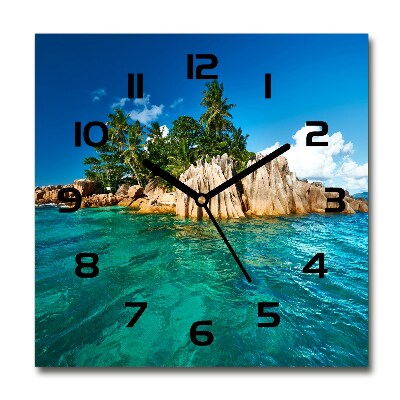 Square glass clock Tropical island