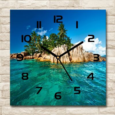 Square glass clock Tropical island