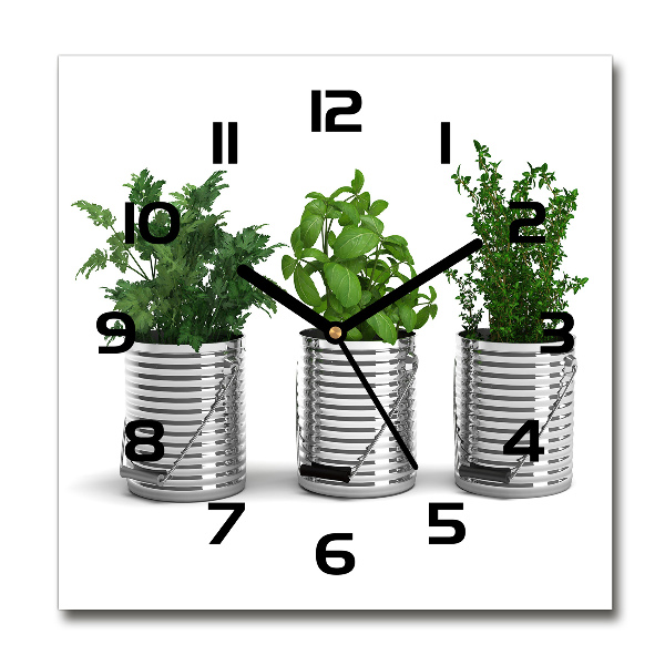 Square glass wall clock Aromatic plants