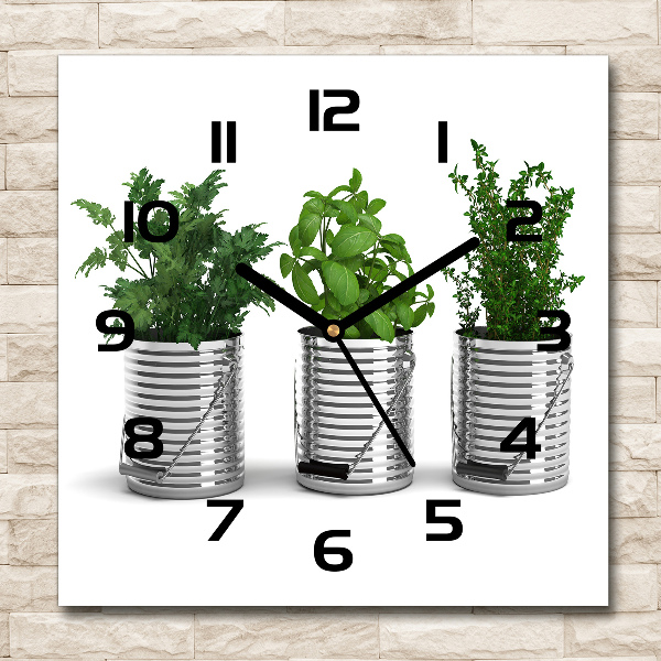 Square glass wall clock Aromatic plants