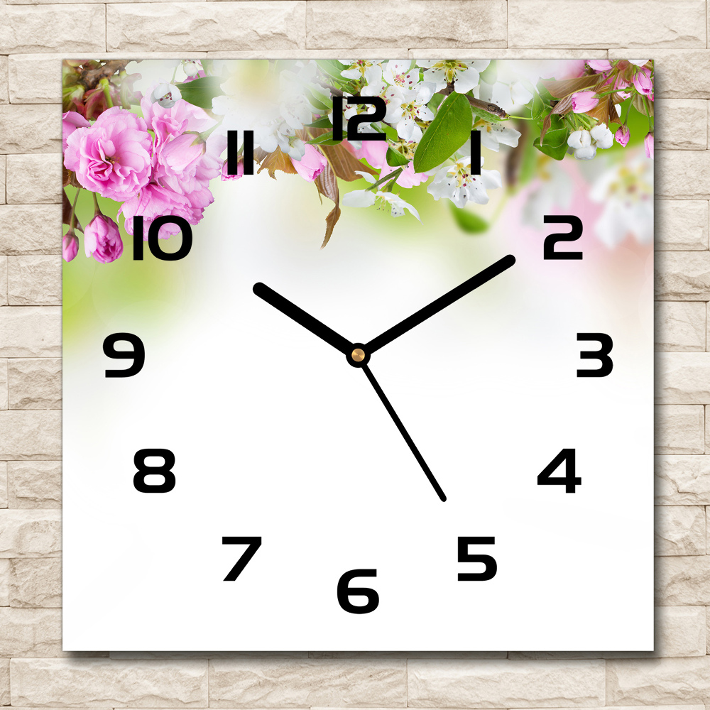 Square wall clock Spring flowers