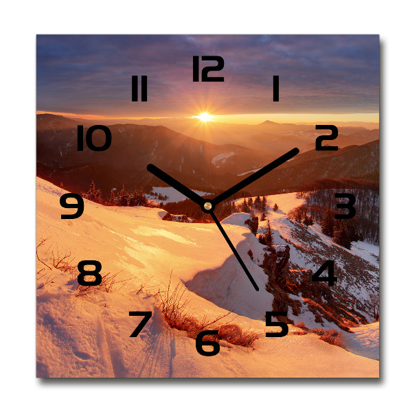 Square kitchen clock Winter in the mountains