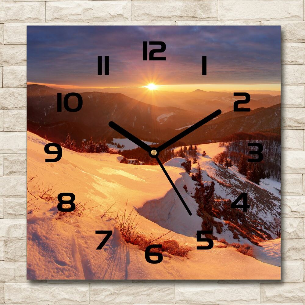 Square kitchen clock Winter in the mountains