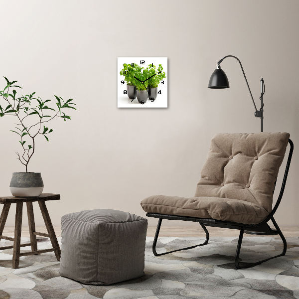 Square wall clock Herbs in pots