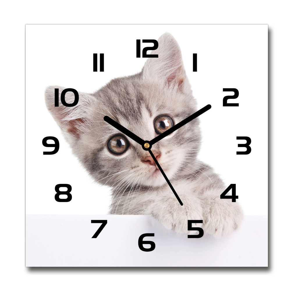 Square wall clock Gray cat