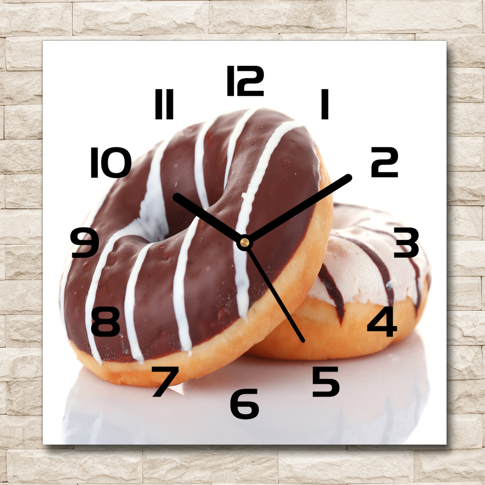 Square kitchen clock Donats with chocolate