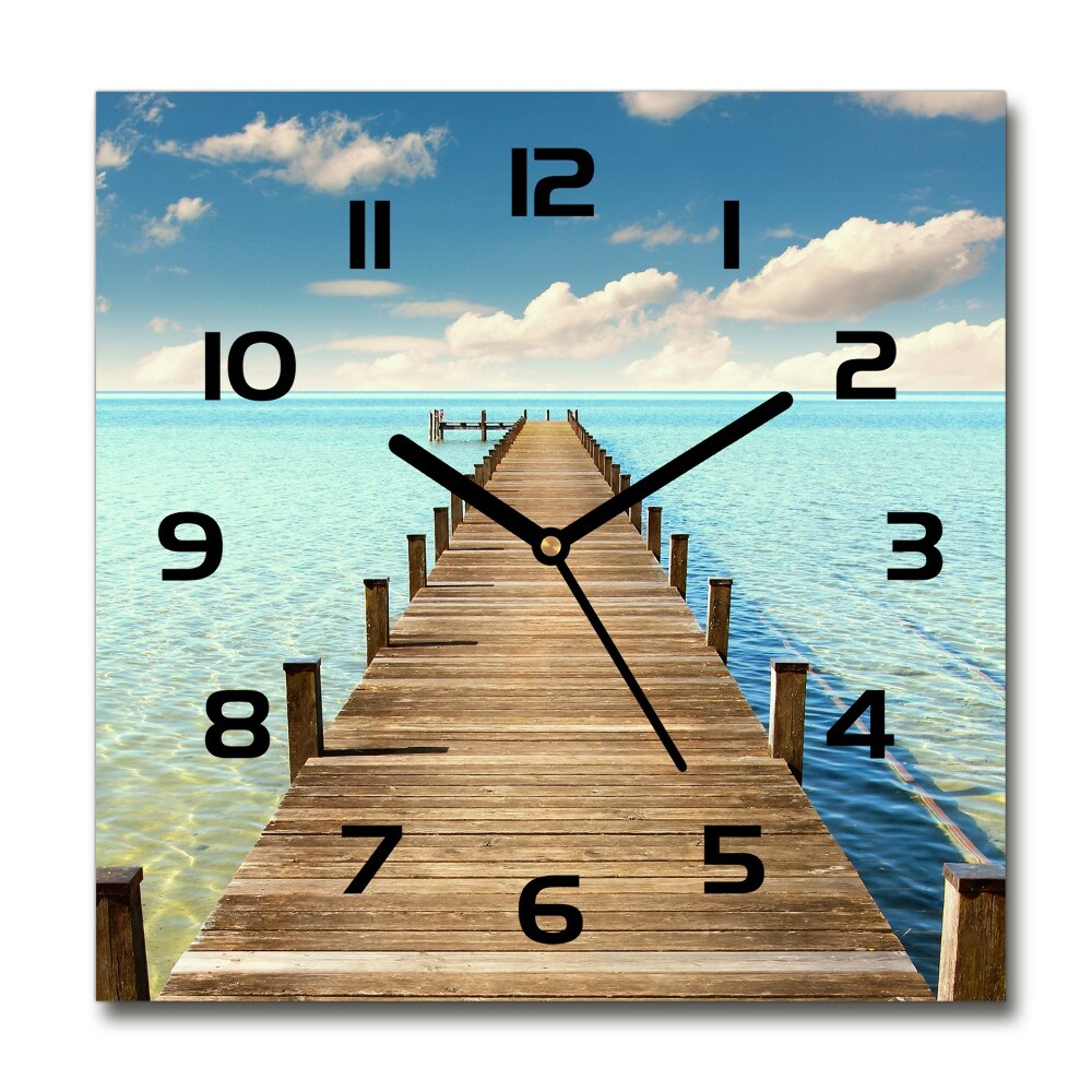 Square wall clock Wooden pier