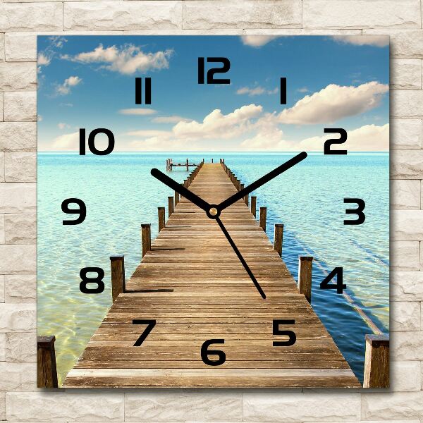 Square wall clock Wooden pier