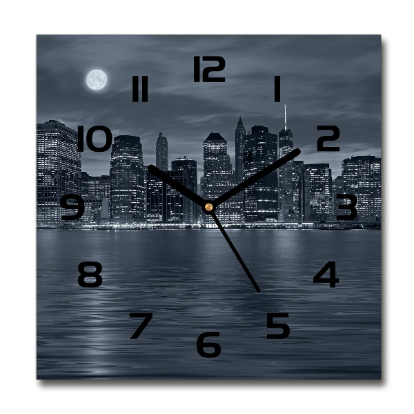 Square glass wall clock New York at night