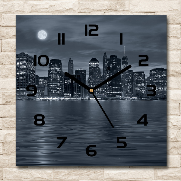 Square glass wall clock New York at night