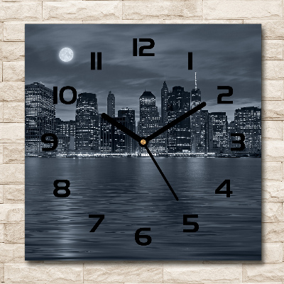 Square glass wall clock New York at night