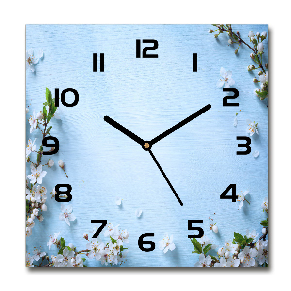 Square kitchen clock Cherry background flowers