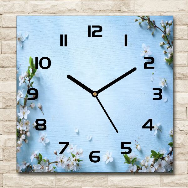 Square kitchen clock Cherry background flowers