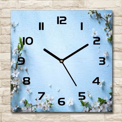 Square kitchen clock Cherry background flowers