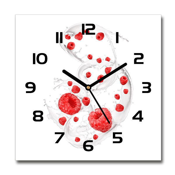 Square wall clock Raspberries with milk