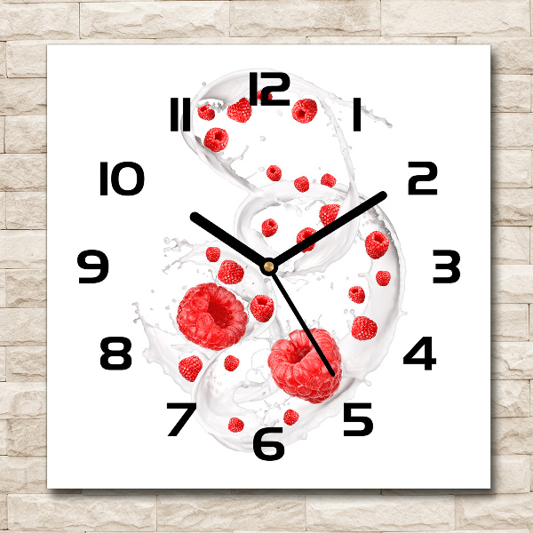 Square wall clock Raspberries with milk