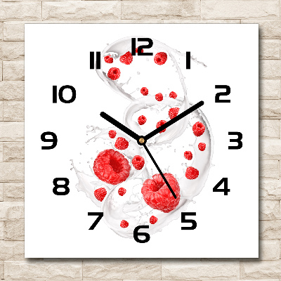 Square wall clock Raspberries with milk