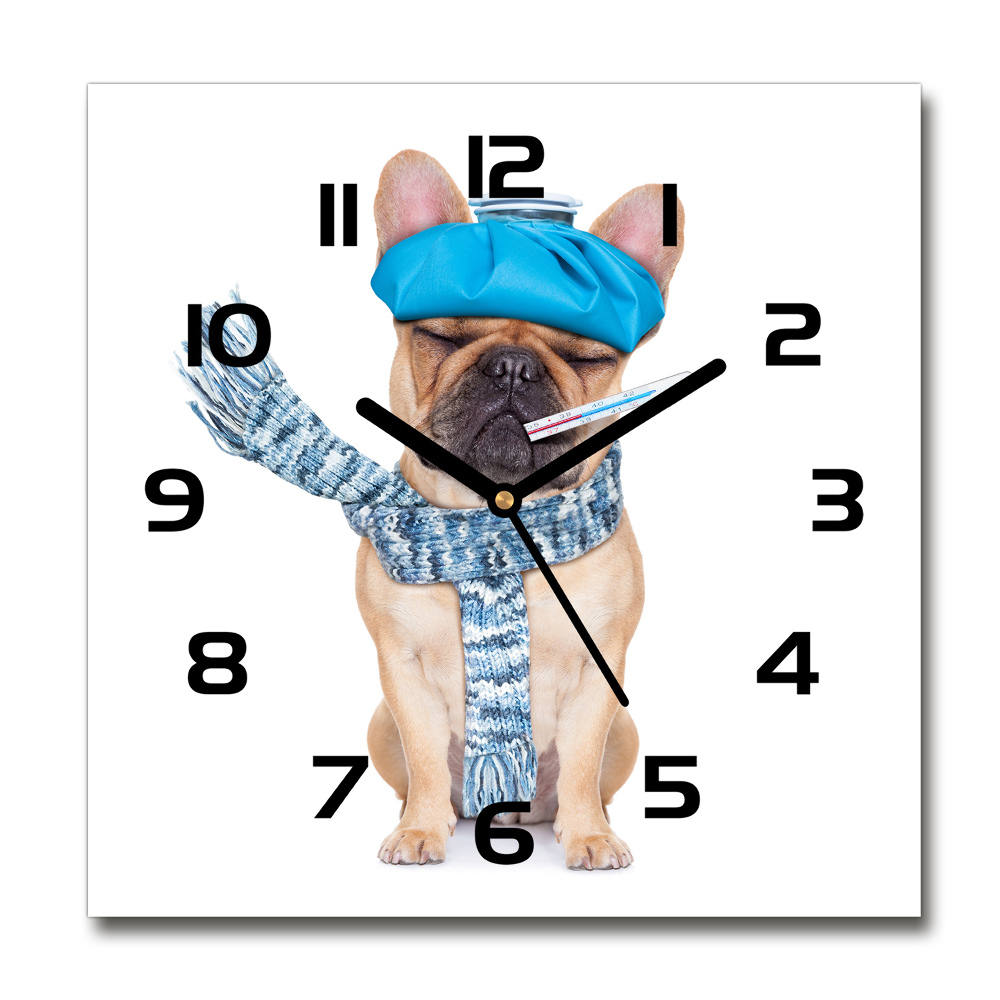 Square wall clock Sick dog