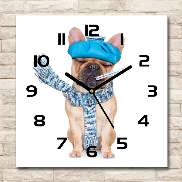 Square wall clock Sick dog