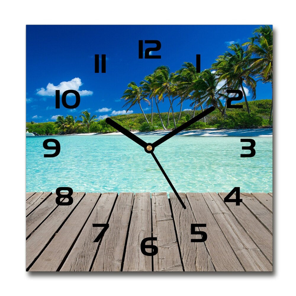 Square wall clock Tropical beach