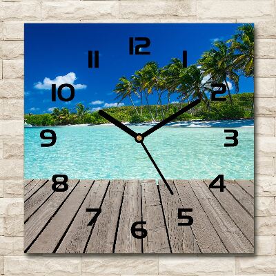 Square wall clock Tropical beach