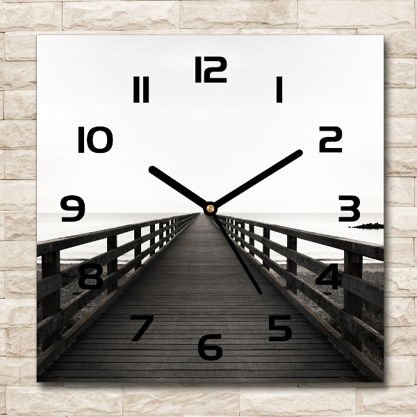 Square wall clock Wooden pier