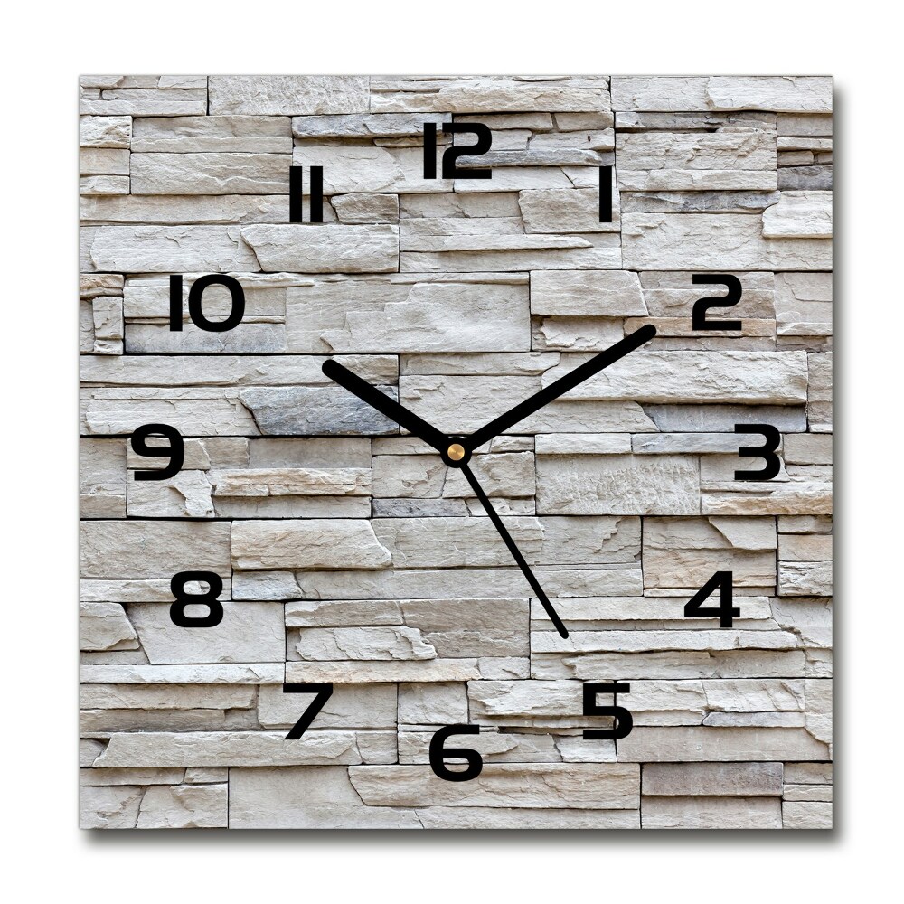 Square glass clock Stone wall