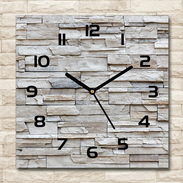 Square glass clock Stone wall