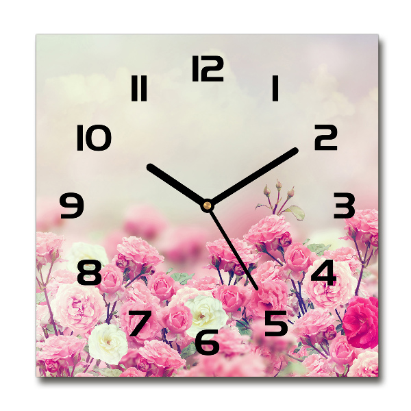 Square wall clock Wild rose flowers