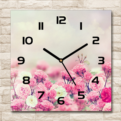 Square wall clock Wild rose flowers