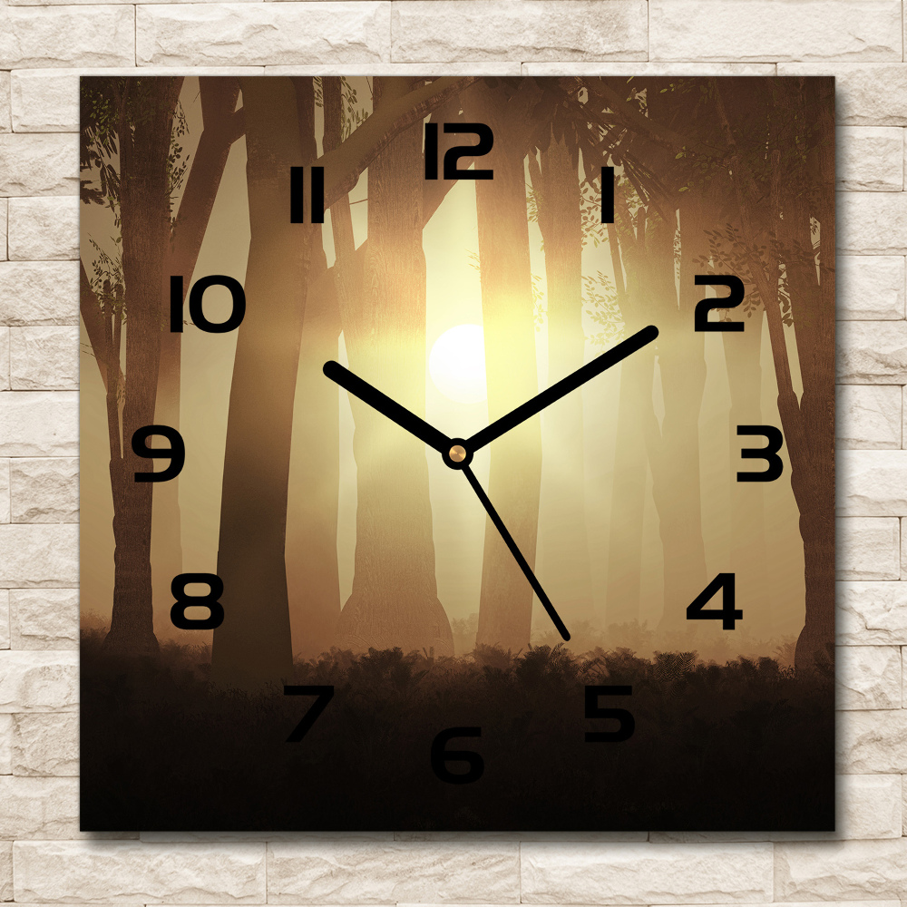 Square wall clock Fog in the forest