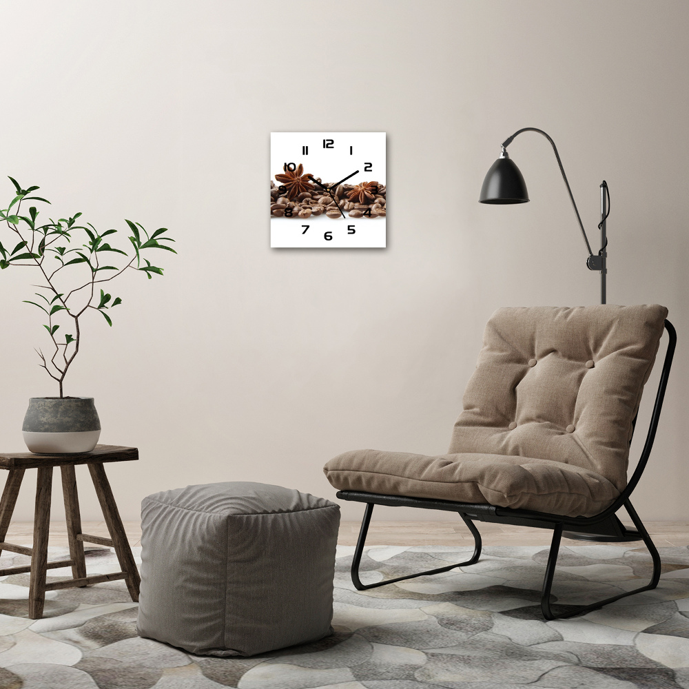 Square wall clock Cinnamon coffee beans