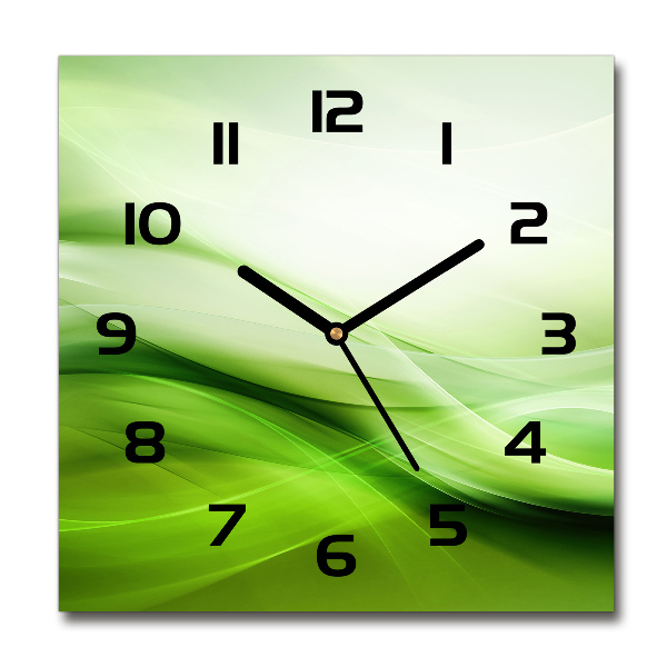 Square glass wall clock Green waves