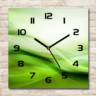 Square glass wall clock Green waves