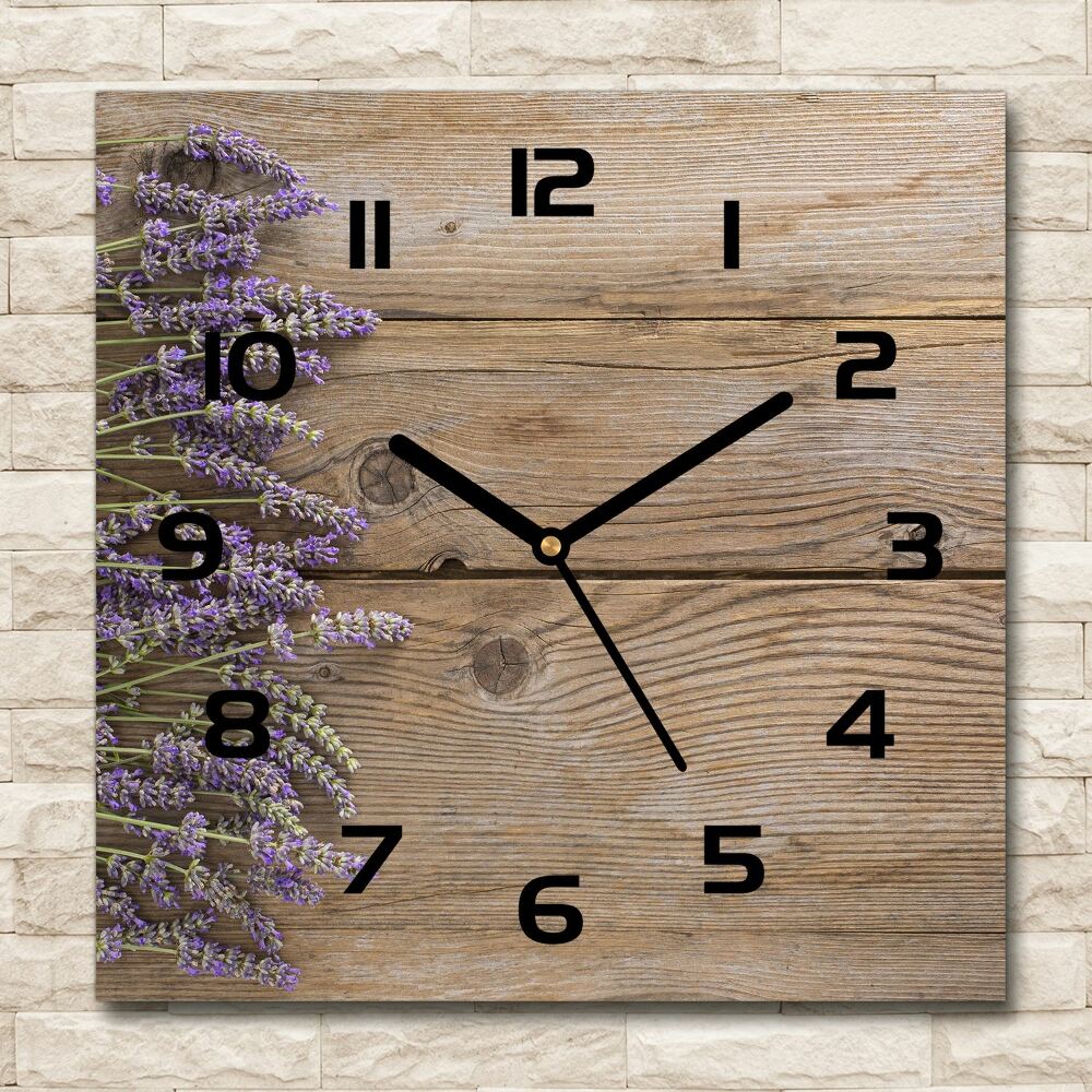 Square kitchen clock Lavender on wood