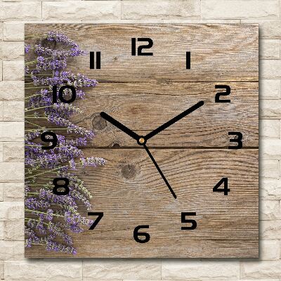 Square kitchen clock Lavender on wood