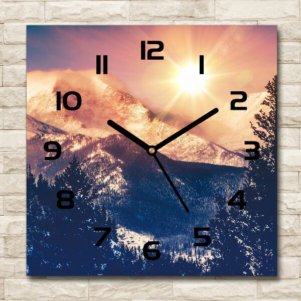 Square kitchen clock The sun over the mountains