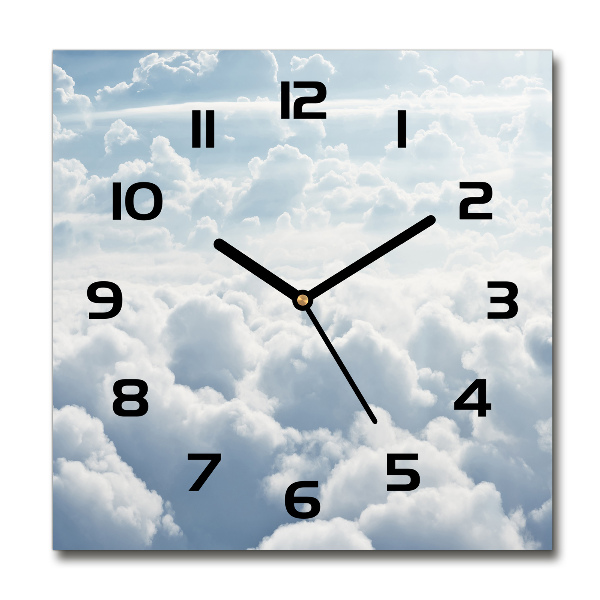 Square glass wall clock Bird's flight clouds