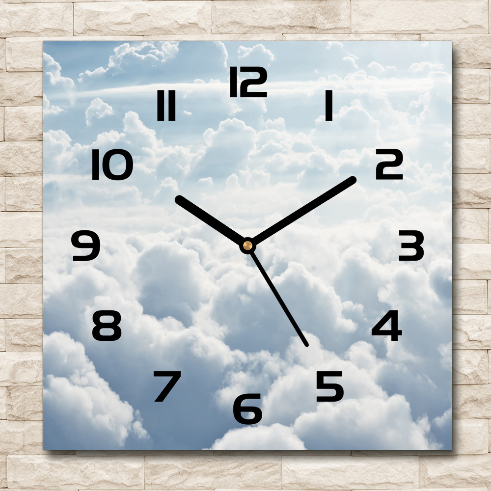 Square glass wall clock Bird's flight clouds