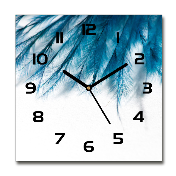 Square wall clock Blue feathers