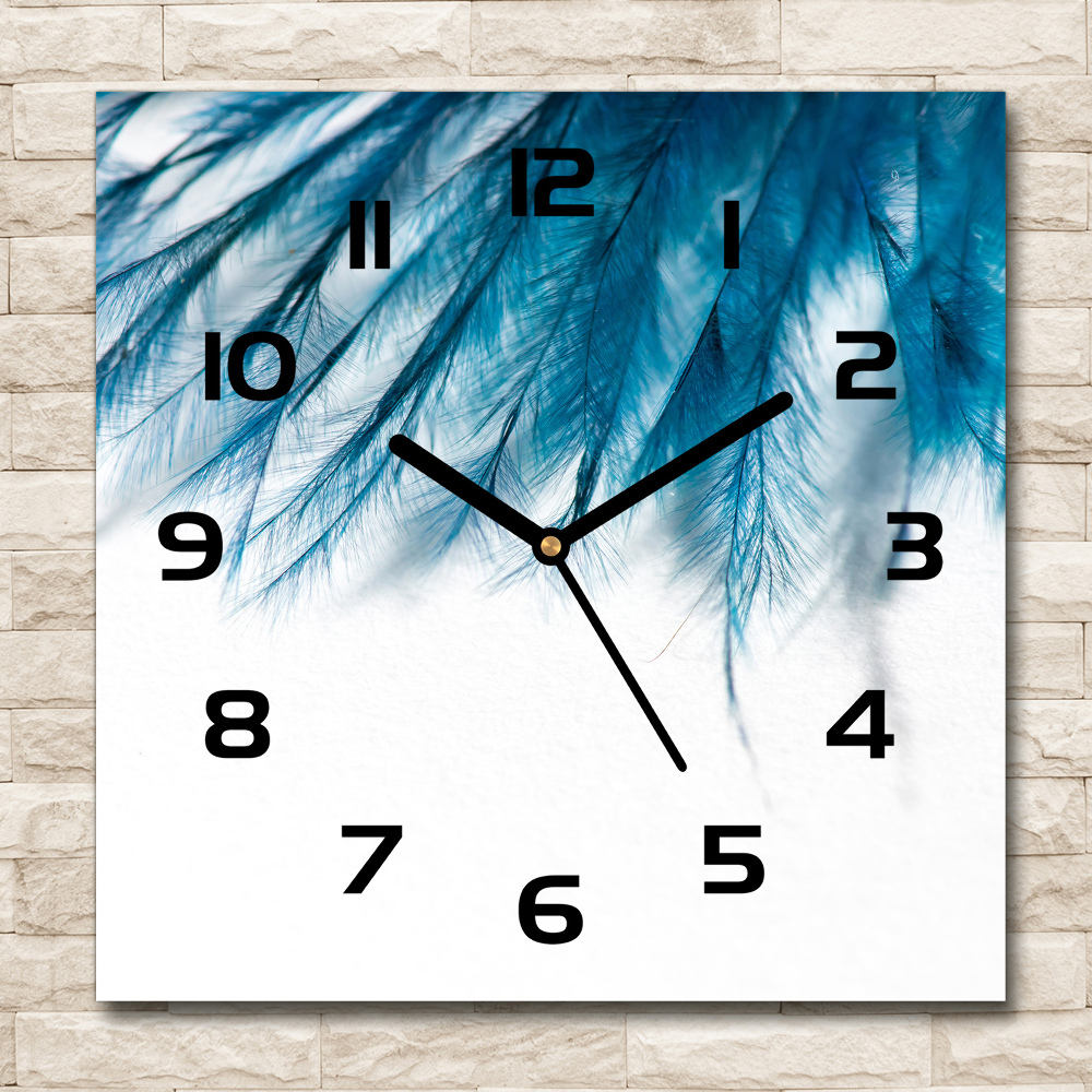 Square wall clock Blue feathers