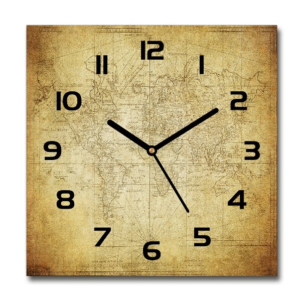 Square glass wall clock Old map of the world